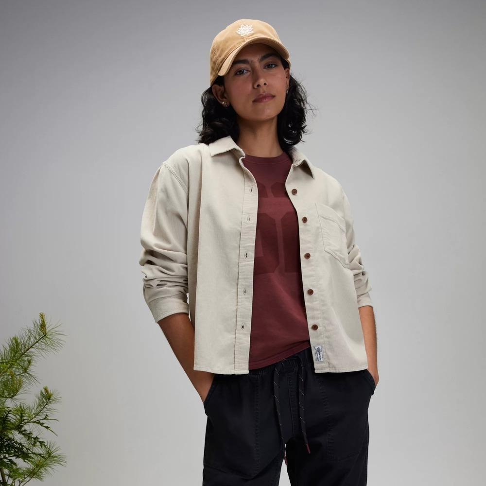 Alpine Design Organic Cotton Womens Cord Shirt Button‎ Up Medium Corduroy Beige